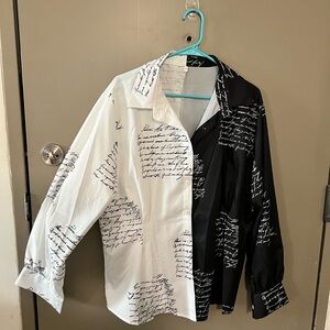 NWOT Letter Print Collar Button Down Long Sleeve Shirt Size 4X (Run 2x)